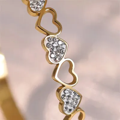 Elegant Zircon Heart Patchwork Cuff Bracelet